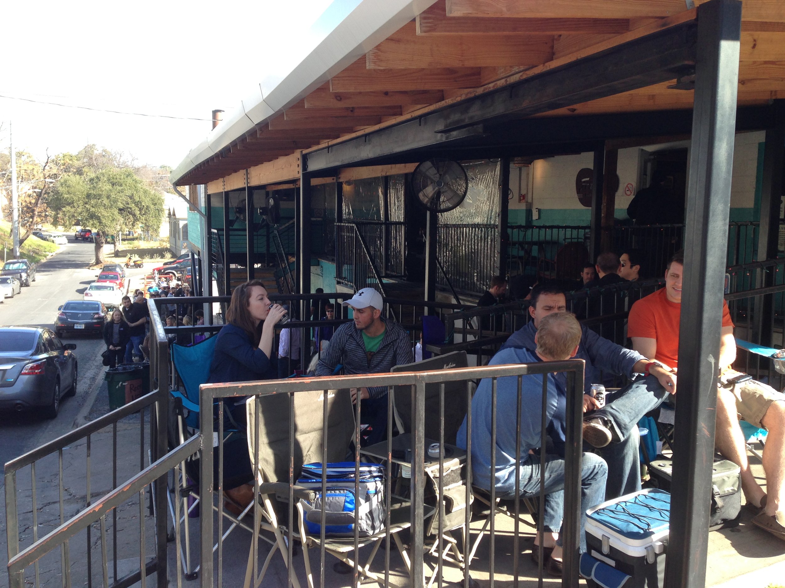 Here's the line outside Franklin's. Waiting in line has actually become part of the authentic Franklin's experience.